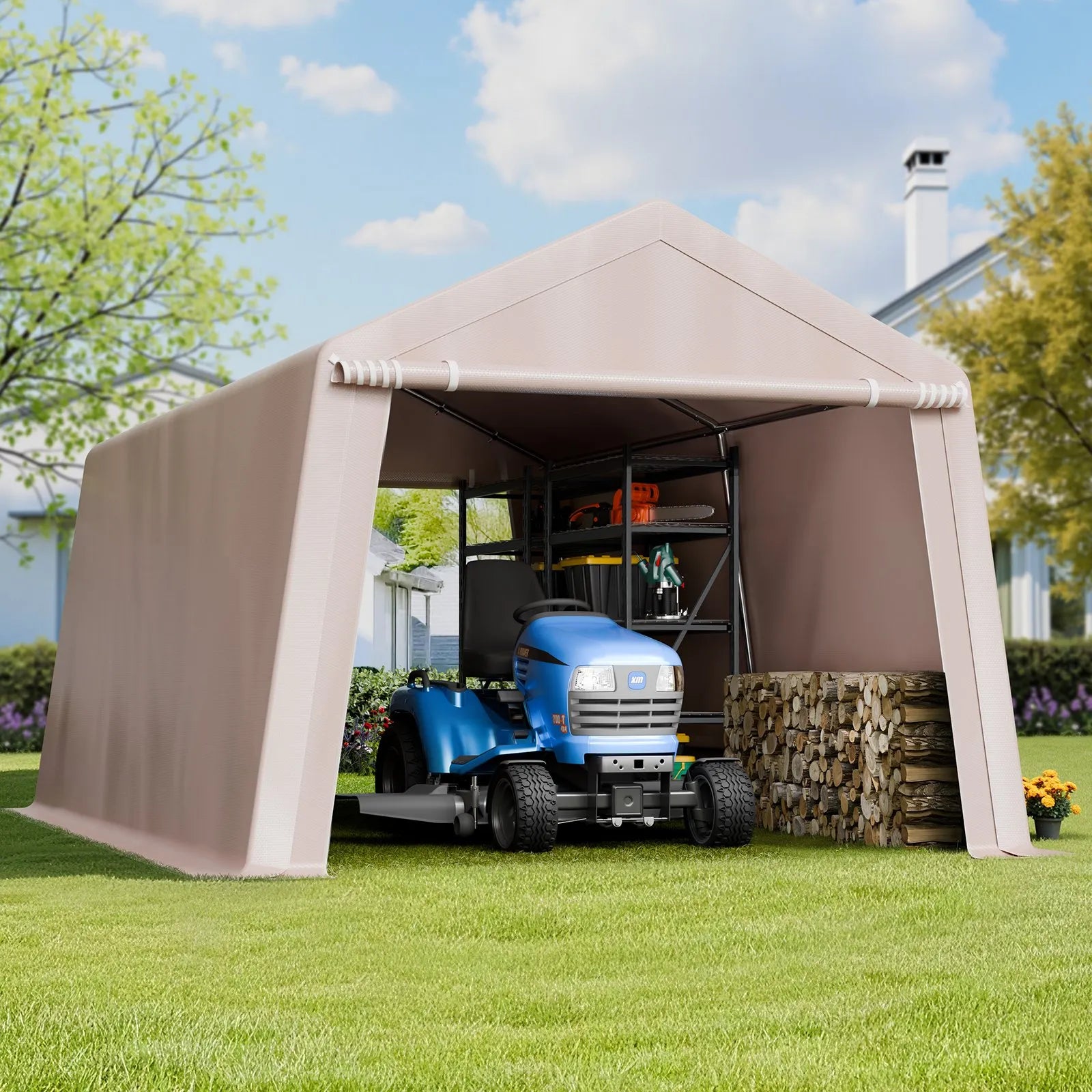 VEVOR Outdoor Storage Portable Shed 10x15 ft Waterproof Canopy Garage 2 Doors