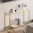 VEVOR 2-Tier Glass Console Table Rectangle Sofa Side Table with Anti-Tip Golden