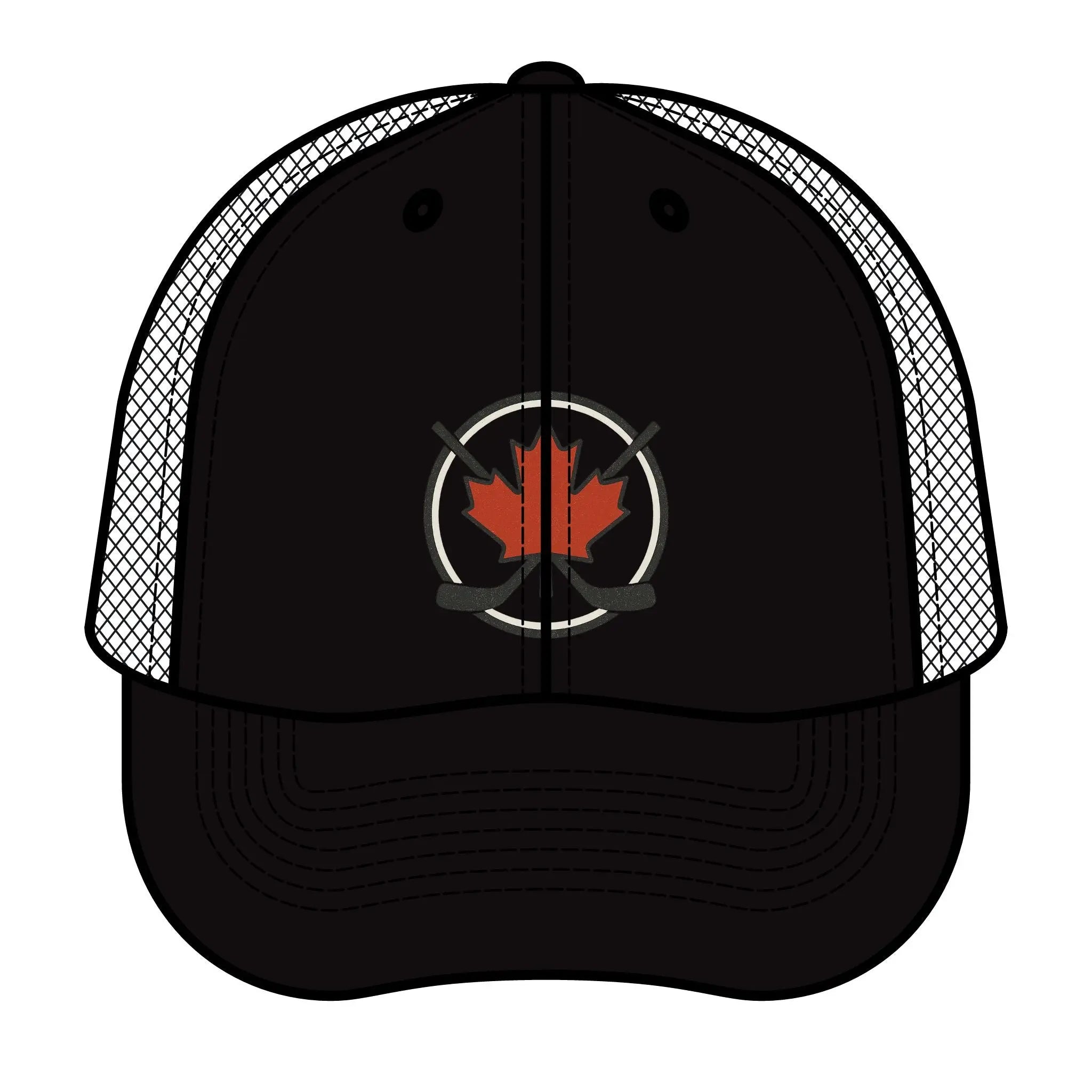 Maple Stick Hockey Hat Canadian Maple Leaf Cap with Crossed Hockey Sticks - Premium Snapback Trucker Hat - Canada Pride Baseball Cap