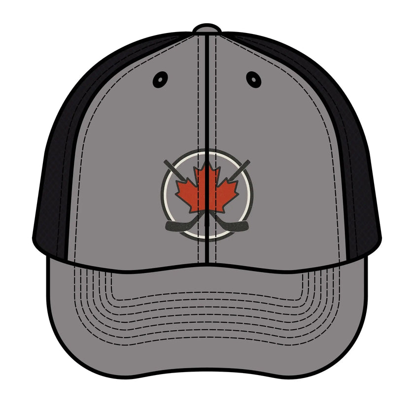 Maple Stick Hockey Hat Canadian Maple Leaf Cap with Crossed Hockey Sticks - Premium Snapback Trucker Hat - Canada Pride Baseball Cap