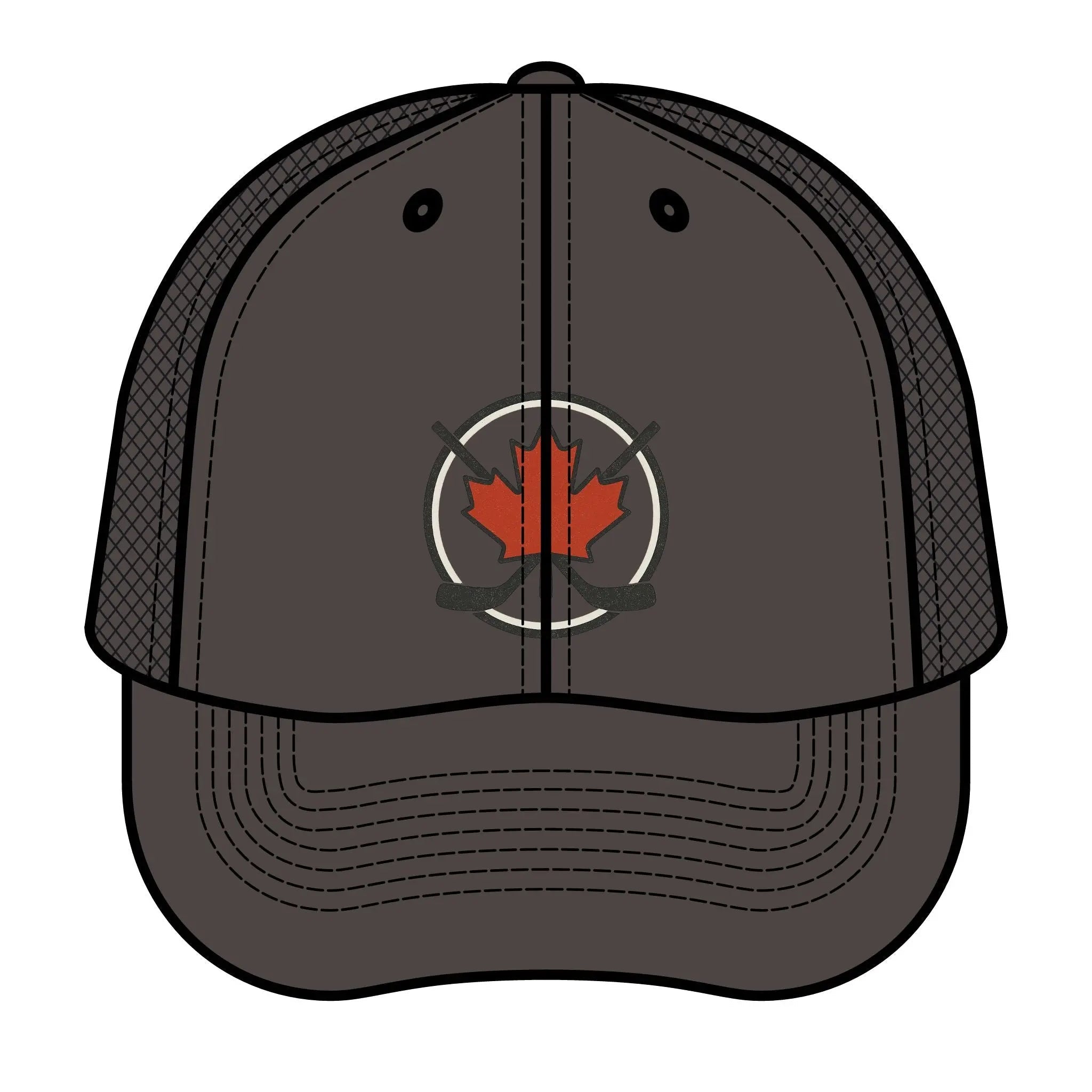 Maple Stick Hockey Hat Canadian Maple Leaf Cap with Crossed Hockey Sticks - Premium Snapback Trucker Hat - Canada Pride Baseball Cap