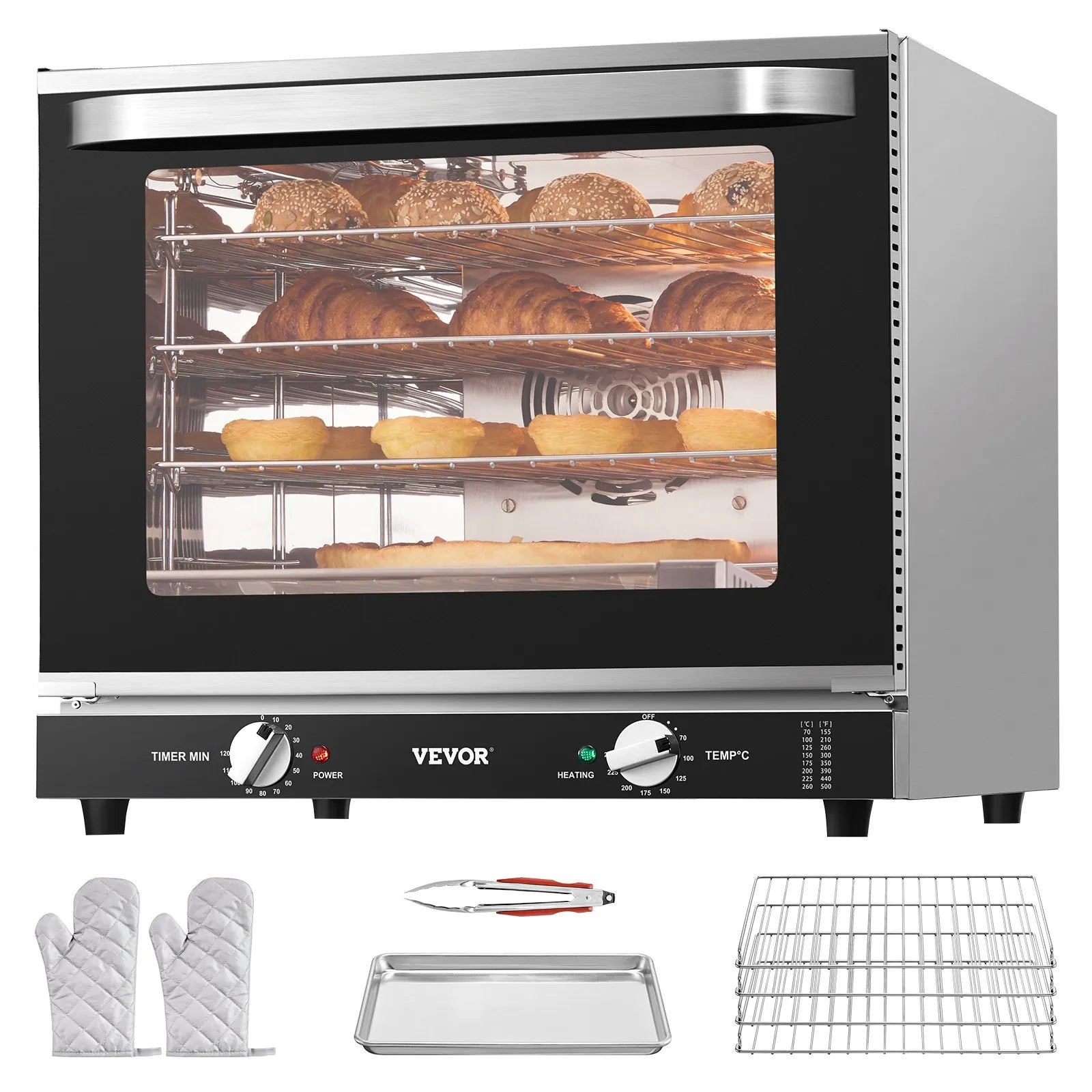 VEVOR 66L Commercial Countertop Oven 2800W Electric Toaster Oven Stainless Steel