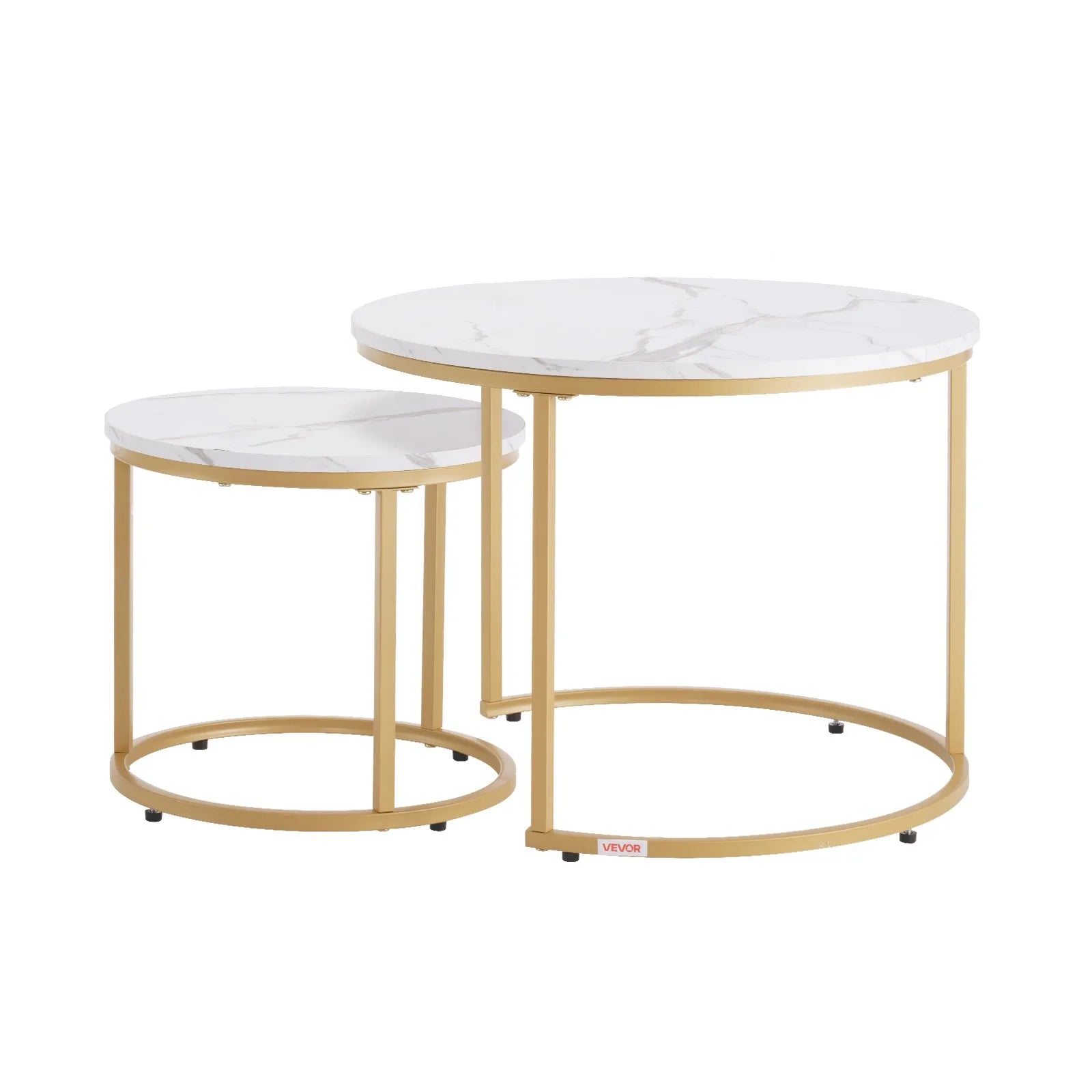 VEVOR Nesting Coffee Table Set of 2 Round Coffee Table 23.6 in (White & Gold)