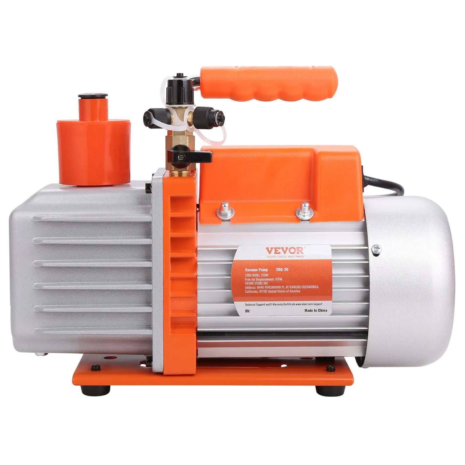 VEVOR 1/2 HP 2 Stage Rotary Vane Vacuum Pump, 7 CFM, 120V Air Conditioning Vacuum Pump, 1/4