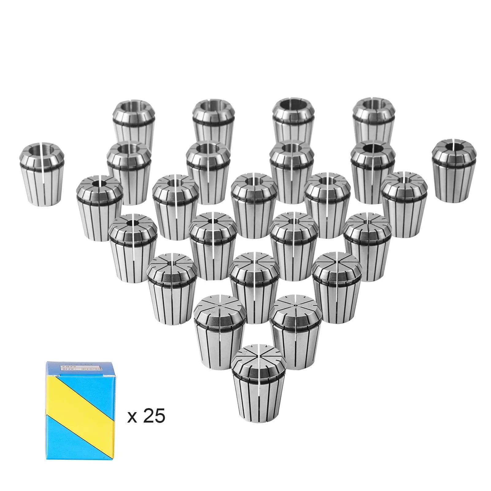 VEVOR 25 pcs ER32 Collet Set, 1/16''-13/16'', ER32 Spring Collet Chuck Set, 0.0006
