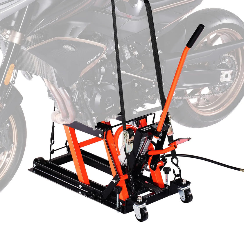 VEVOR 1500lbs Hydraulic & Pneumatic Motorcycle Jack Lift Hoist Stand 2 Casters