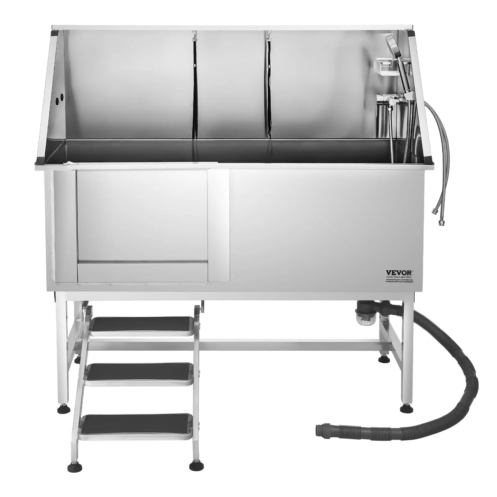 VEVOR 62 Inch Dog Grooming Bath Tub Stainless Steel w Stairs Water Filter Left