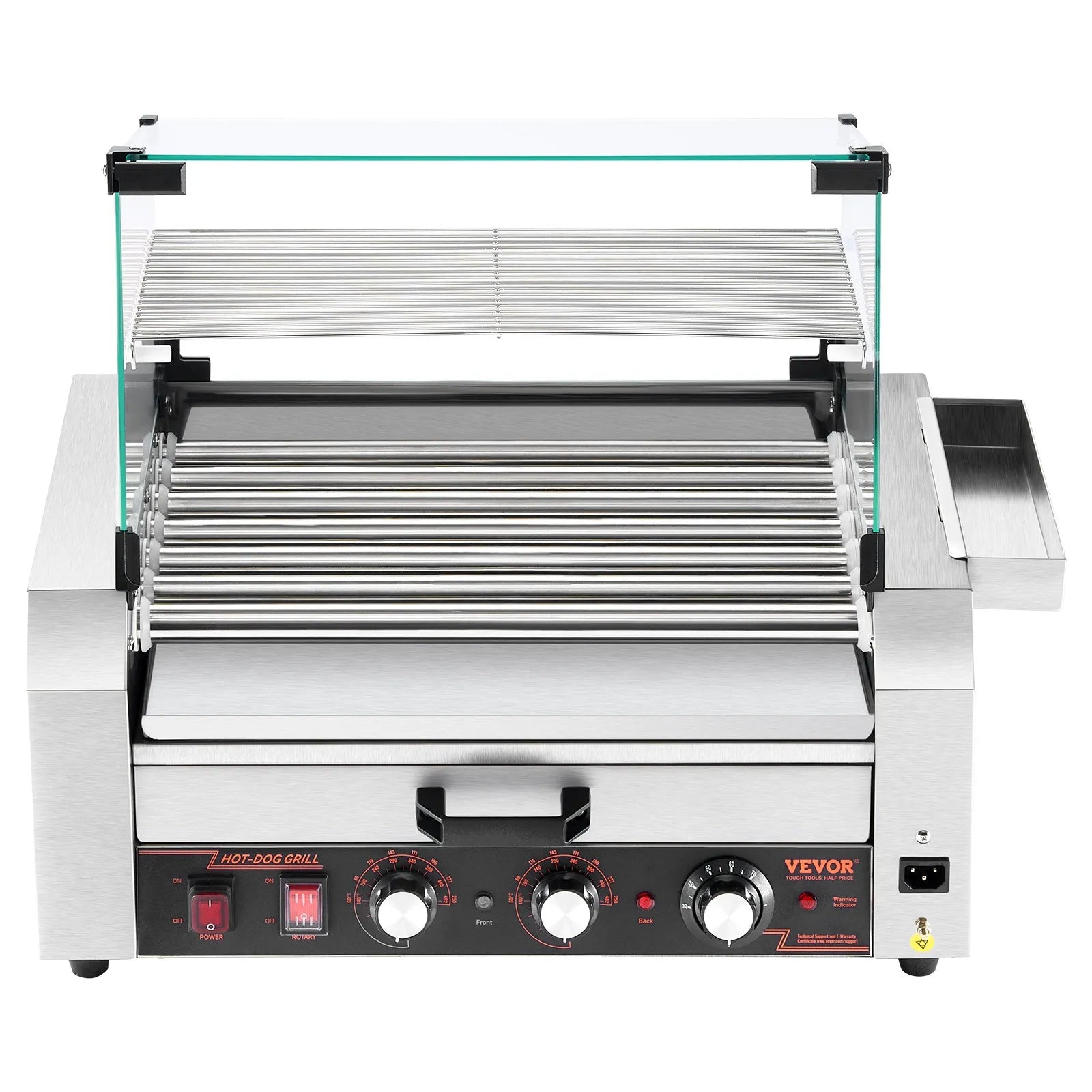 VEVOR 18 Hot Dog 7 Roller Electric Grill Cooker Machine Bun Warmer Cover 1200W