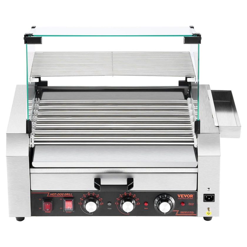 VEVOR 18 Hot Dog 7 Roller Electric Grill Cooker Machine Bun Warmer Cover 1200W