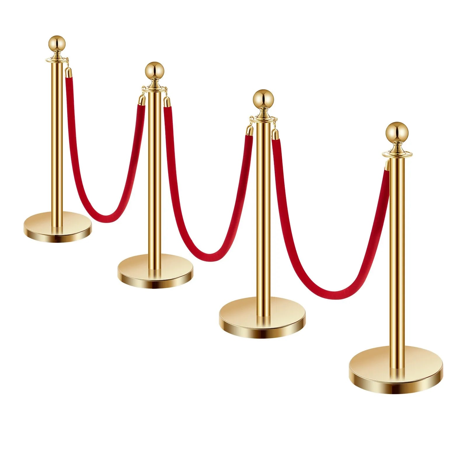 VEVOR 4 Pcs Gold Stanchion Post 3 Red Velvet Ropes Sand Injection Hollow Base