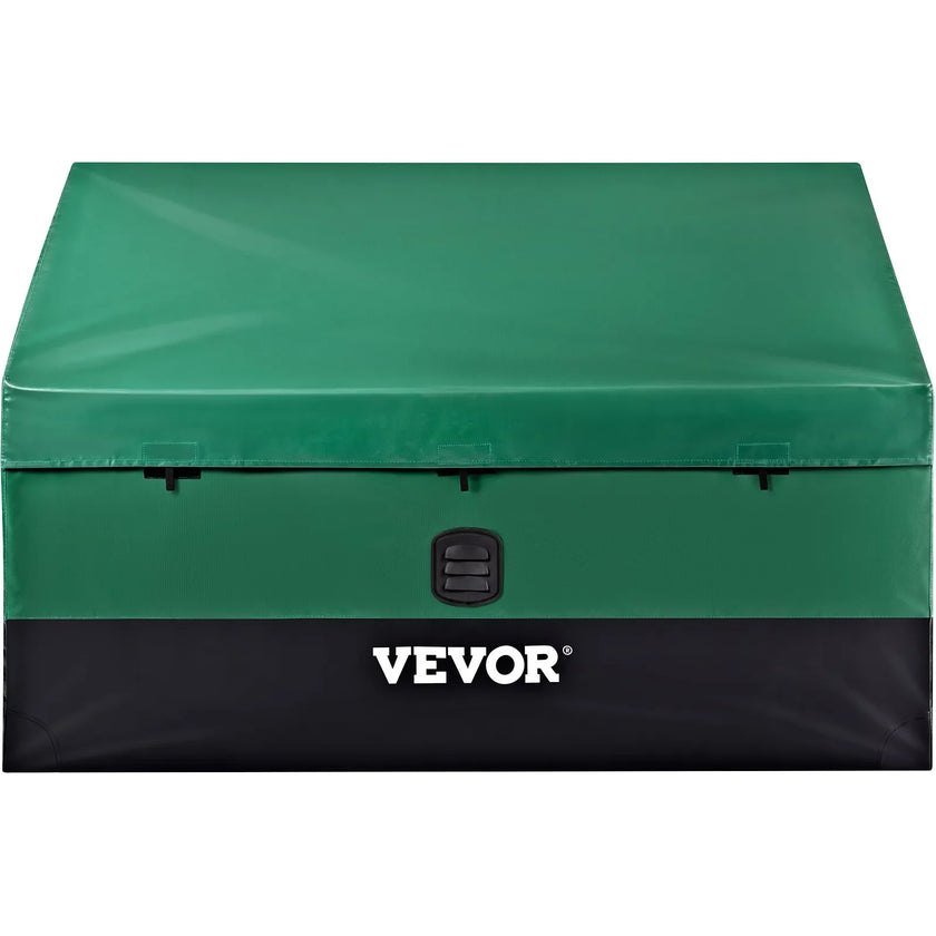 VEVOR Outdoor Storage Box, 100 Gallon Waterproof PE Tarpaulin Deck Box w/ Galvanized Frame, All-Weather Protection & Portable, for Camping, Garden, Poolside, and Yard, Brown & Blue