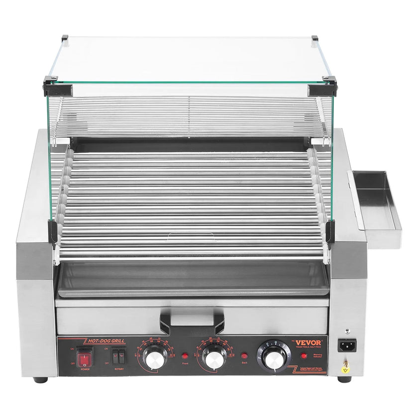 VEVOR 30 Hot Dog 11 Roller Electric Grill Cooker Machine Bun Warmer Cover 1950W