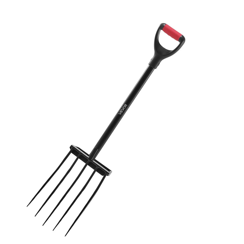VEVOR 5 Tines Garden Fork Metal Handle 41 in Spading Pitchfork Y Grip Heavy Duty