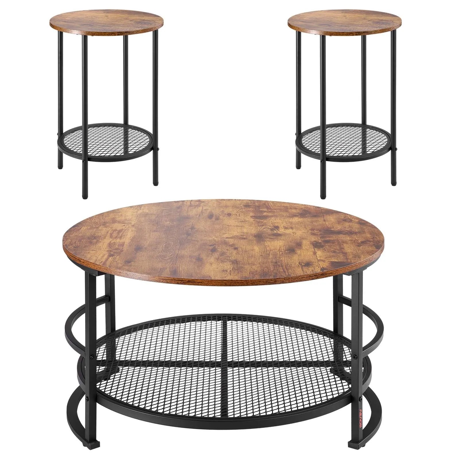 VEVOR 3 Pieces Round Coffee Table Set 31.5 in with 2 End Tables for Living Room