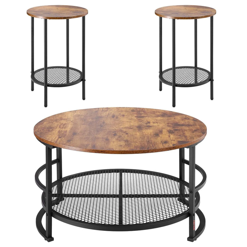 VEVOR 3 Pieces Round Coffee Table Set 31.5 in with 2 End Tables for Living Room