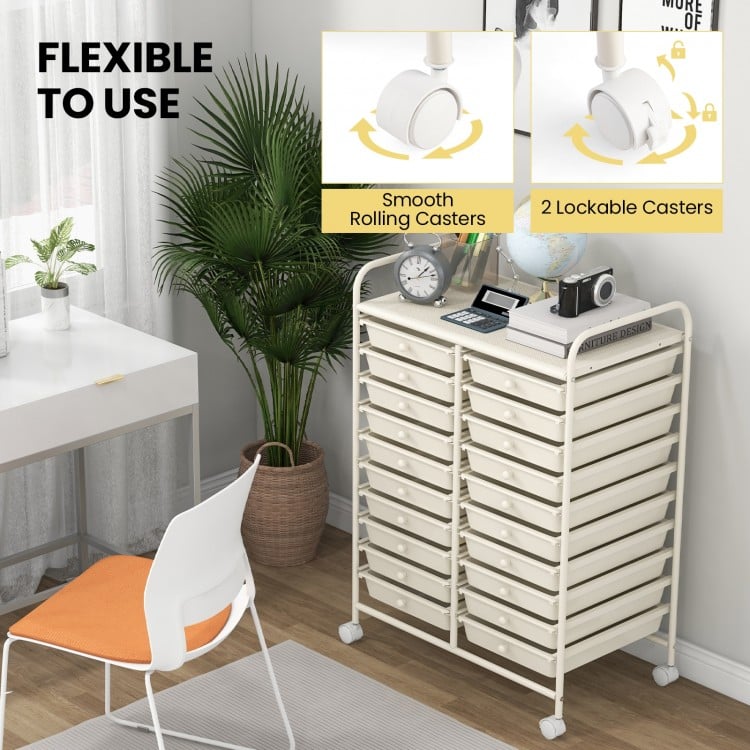 20 Drawers Rolling Storage Cart Studio Organizer-Beige