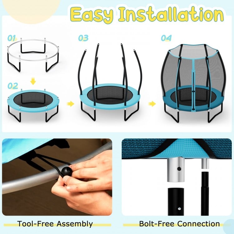 55 Inch Trampoline for Kids Toddler Mini Trampoline with Safety Enclosure Net - Blue