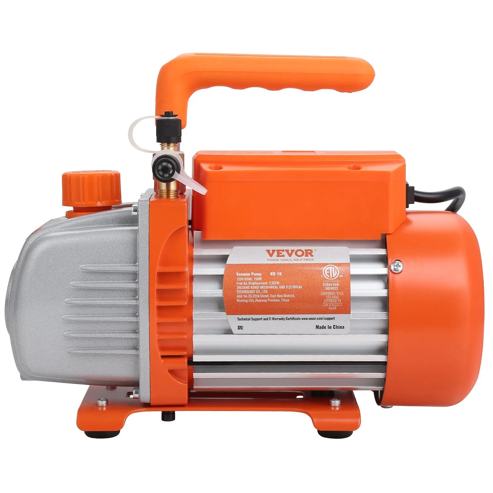 VEVOR 1/5 HP Single Stage Vacuum Pump, 3.5 CFM, 120V AC Air Conditioning Conditioner Vacuum Pump, 1/4