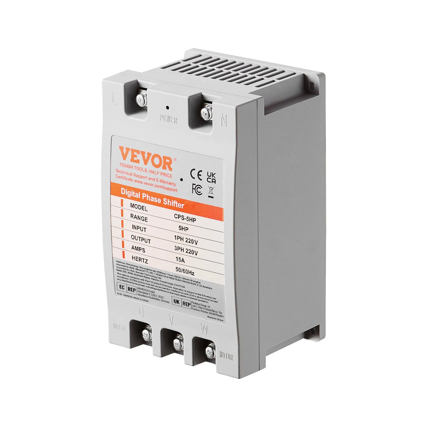 VEVOR 3 Phase Converter - 5HP 15A 220V Single Phase to 3 Phase Converter, Digital Phase Shifter for Residential and Light Commercial Use, 220V-240V Input/Output (One Converter for One Motor Only)