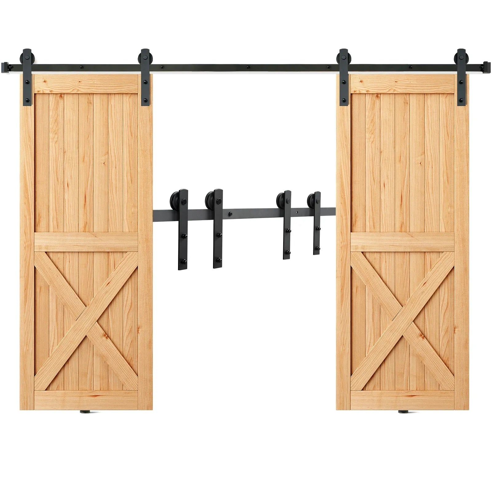 VEVOR 8FT Sliding Barn Door Hardware Kit, 330LBS Heavy Duty Barn Door Track Kit for Double Doors, Fit 3.7-4.3FT Total Wide and 1.3
