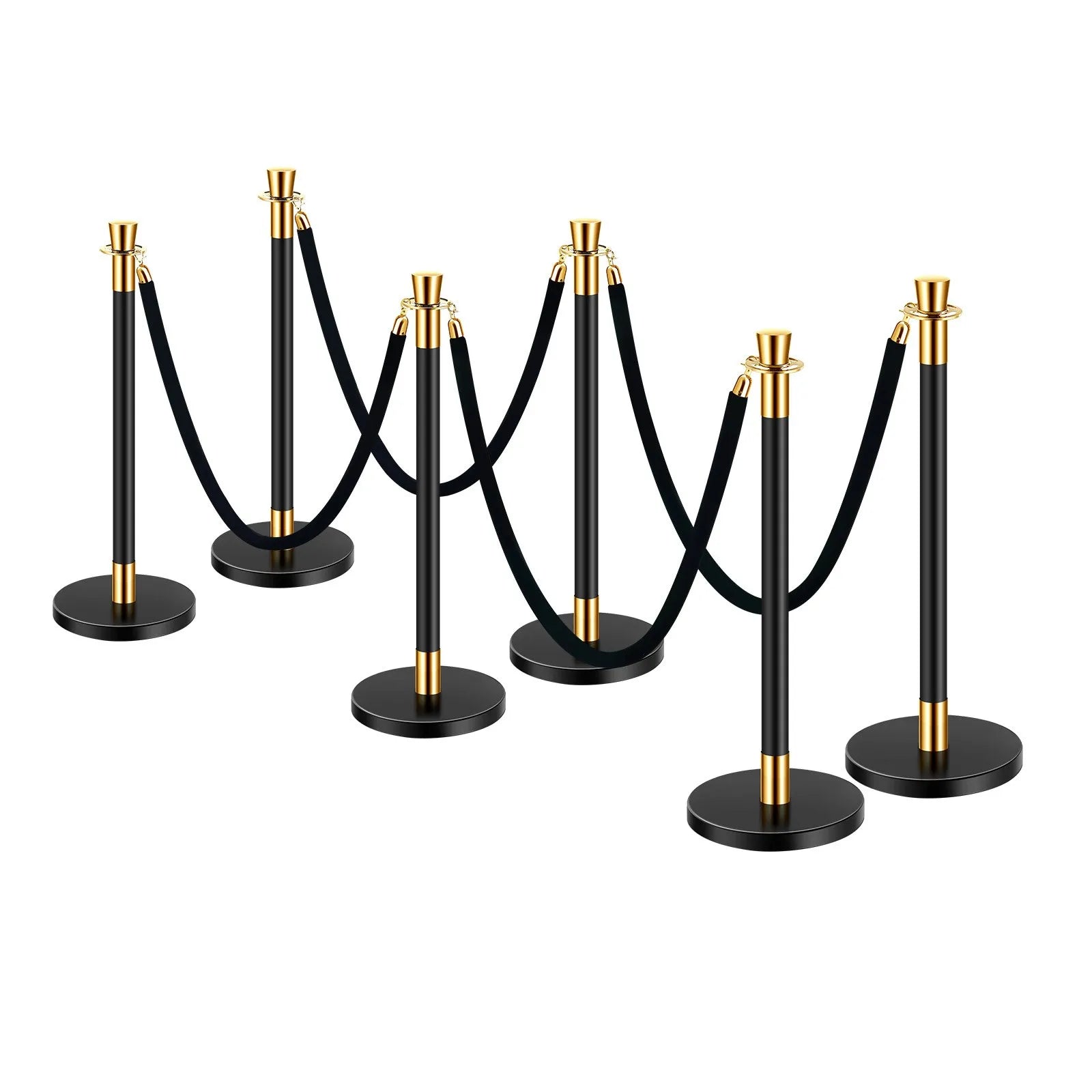 VEVOR 6 Pcs Stanchion Post with 4 Black Velvet Ropes Sand Injection Hollow Base