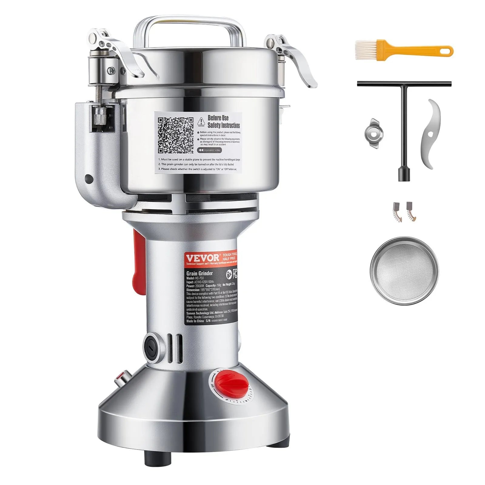 VEVOR 550g Commercial Spice Grinder Electric Grain Mill Grinder High Speed