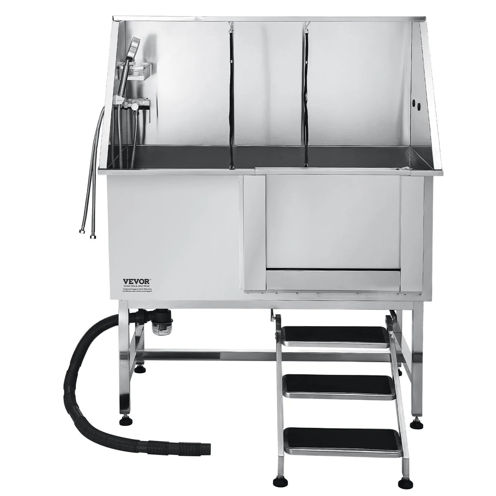 VEVOR 50 Inch Dog Grooming Bath Tub Stainless Steel w Stairs Water Filter