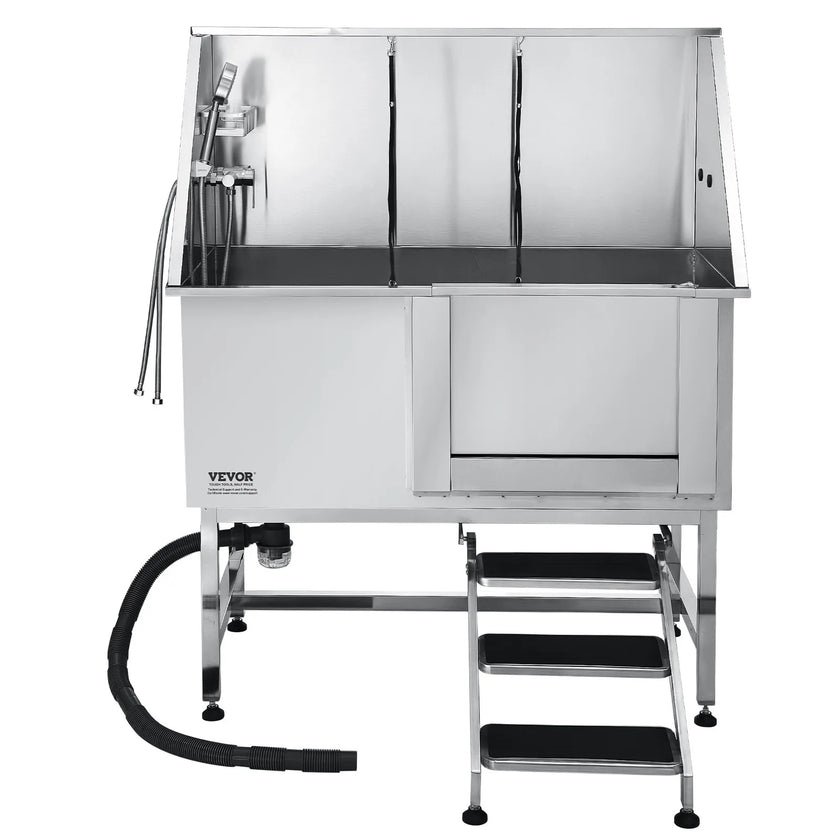 VEVOR 50 Inch Dog Grooming Bath Tub Stainless Steel w Stairs Water Filter