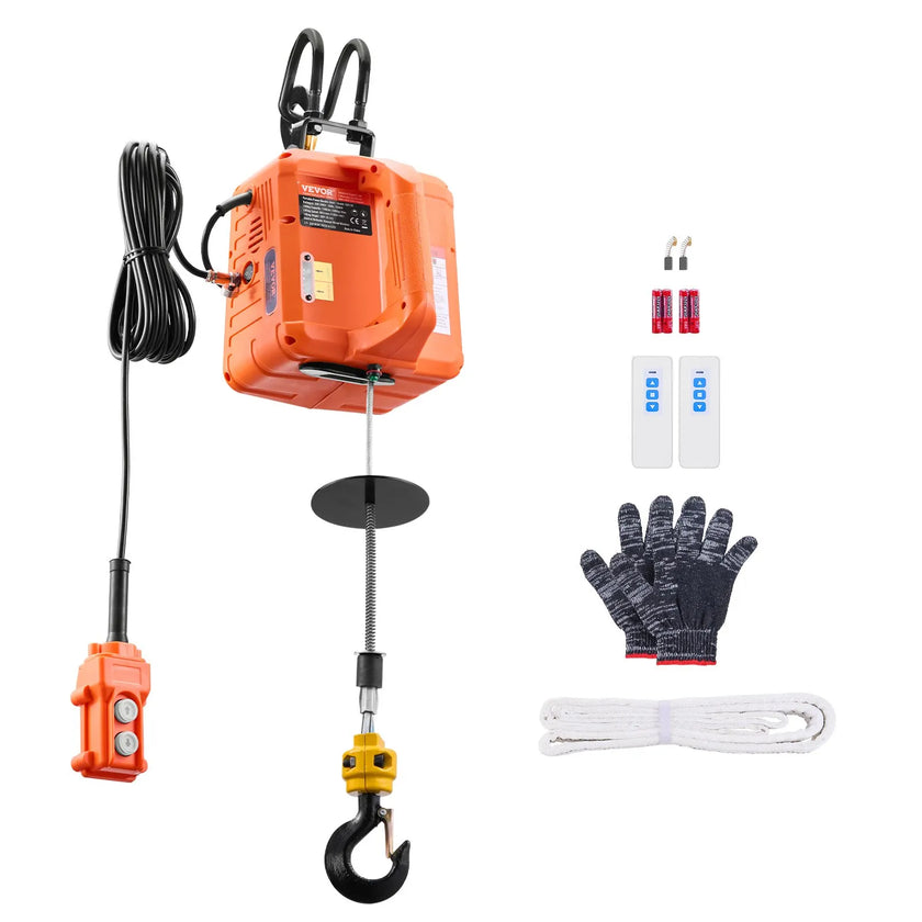 VEVOR 3-in-1 Portable Electric Hoist Winch 1100LBS Wired/Wireless Remote Control