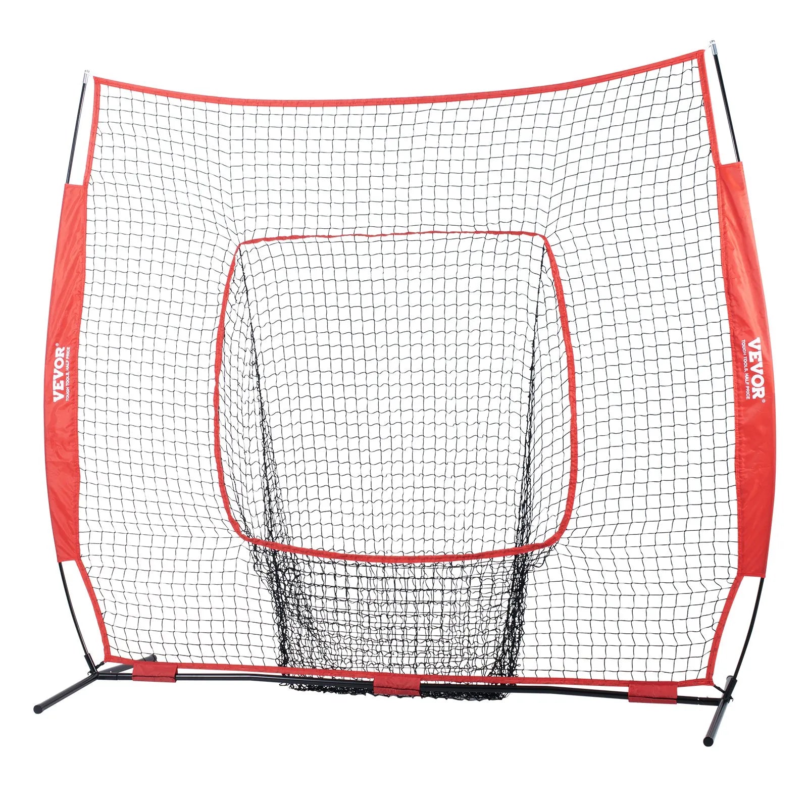 VEVOR 7x7 ft Baseball Softball Practice Net, Portable Baseball Training Net for Hitting Batting Catching Pitching, Backstop Baseball Equipment Training Aids with Carry Bag and Strike Zone