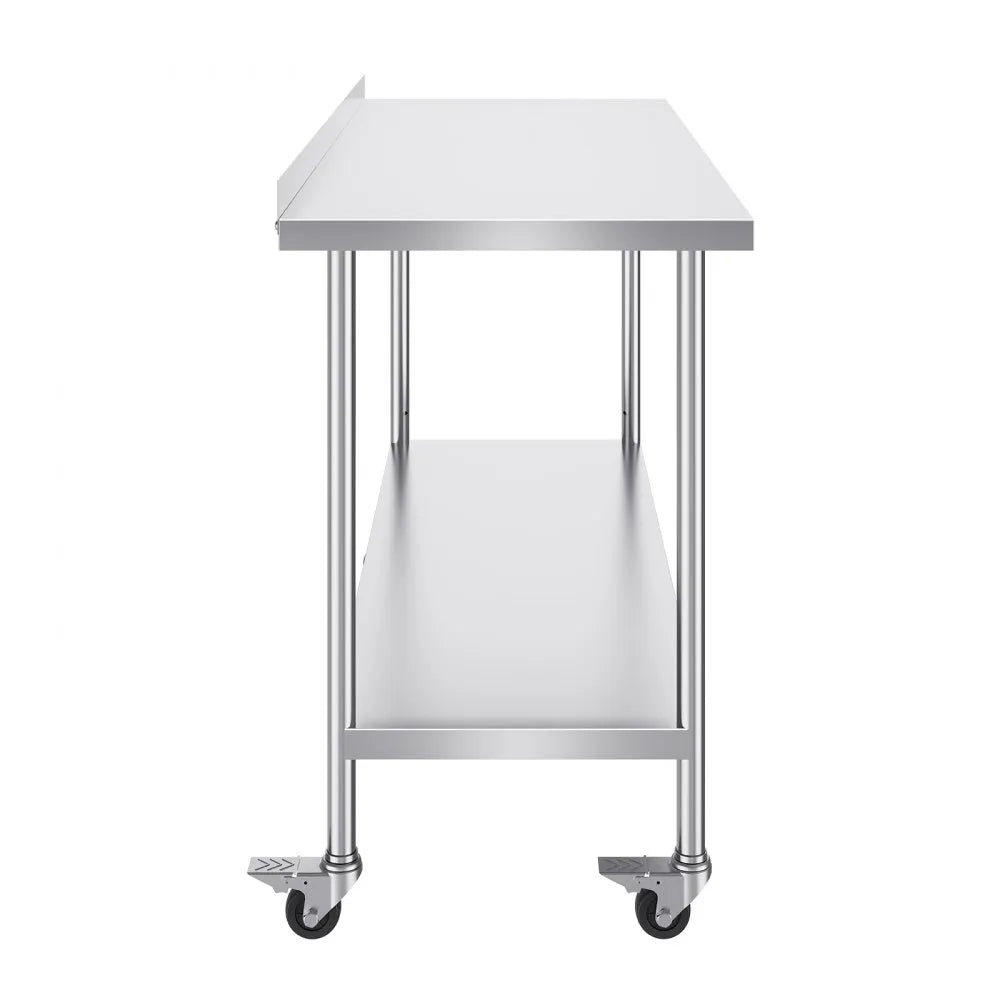 VEVOR 24 x 60 x 40 Inch Stainless Steel Work Table, Commercial Food Prep Worktable with Casters, Heavy Duty Prep Worktable, Metal Work Table with Adjustable Height for Restaurant, Home and Hotel