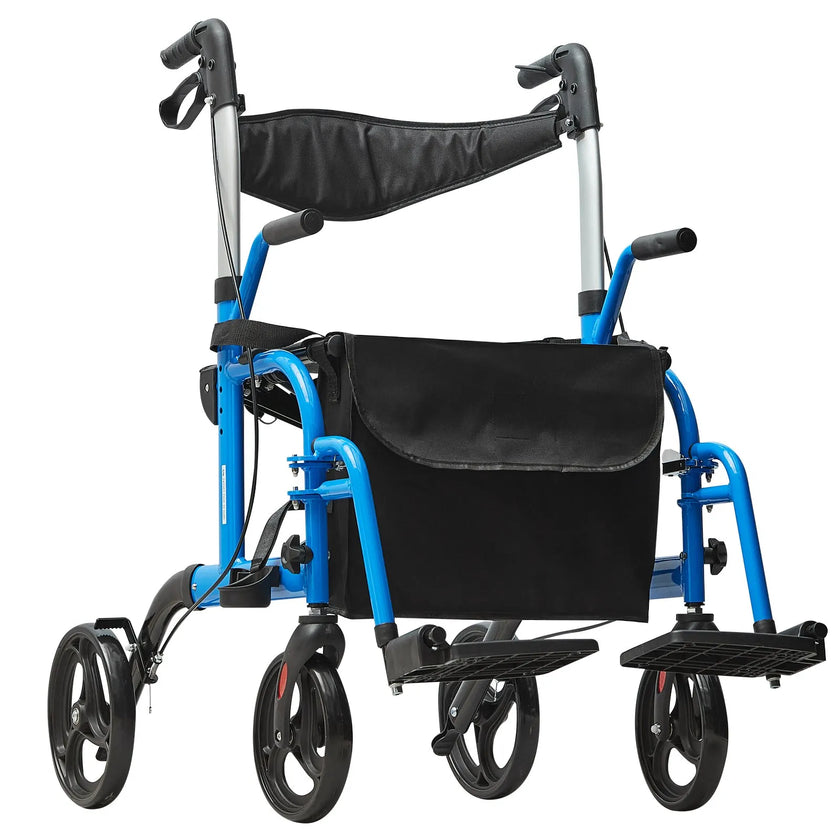 VEVOR 2 in 1 Rollator Walker & Transport Chair for Seniors, Folding Rolling Walker Wheelchair Combo & Footrests, Lightweight Aluminum Mobility Walker with Adjustable Handle, All Terrain Wheels, 300LBS