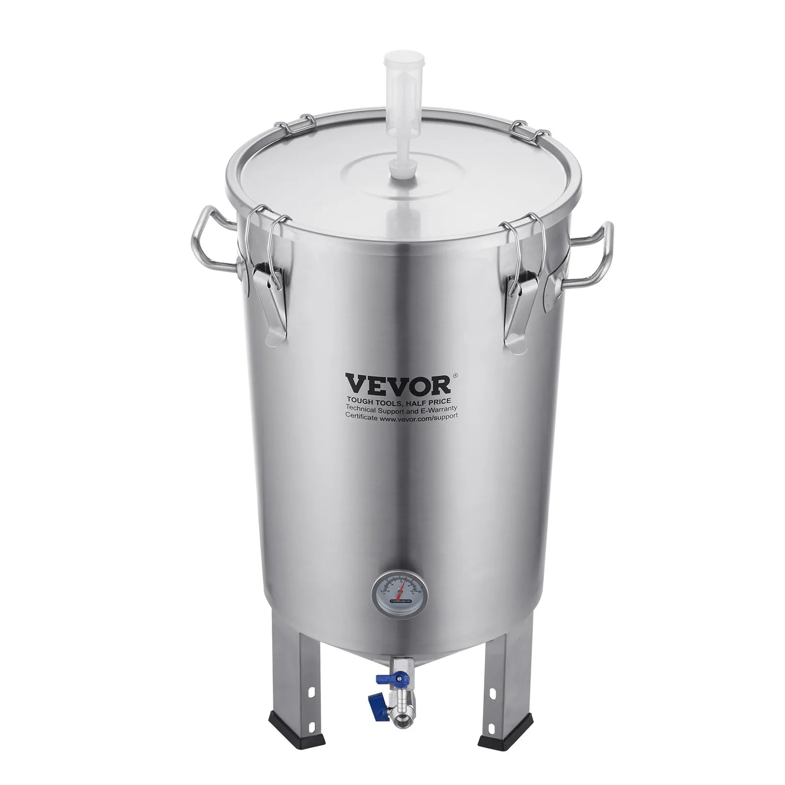 VEVOR 304 Stainless Steel Kettle, 8 GALLON Beer Brew Fermentor, Brew Bucket Fermentor for Brewing, Home Brewing Supplies with Base, Kettle Stock Pot Includes Lid, Handle, Valve, Spigot, Thermometer