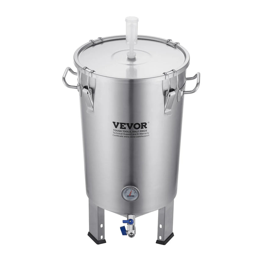 VEVOR 304 Stainless Steel Kettle, 8 GALLON Beer Brew Fermentor, Brew Bucket Fermentor for Brewing, Home Brewing Supplies with Base, Kettle Stock Pot Includes Lid, Handle, Valve, Spigot, Thermometer