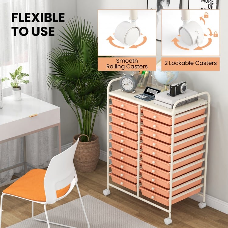 20 Drawers Rolling Storage Cart Studio Organizer-Peach