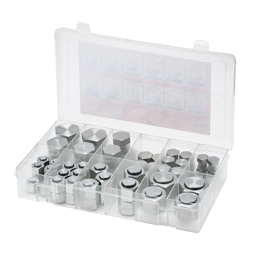VEVOR 72 PCS ORFS O-Ring Plug and Cap Hydraulic Sealing Fittings Kit Sizes 4-16