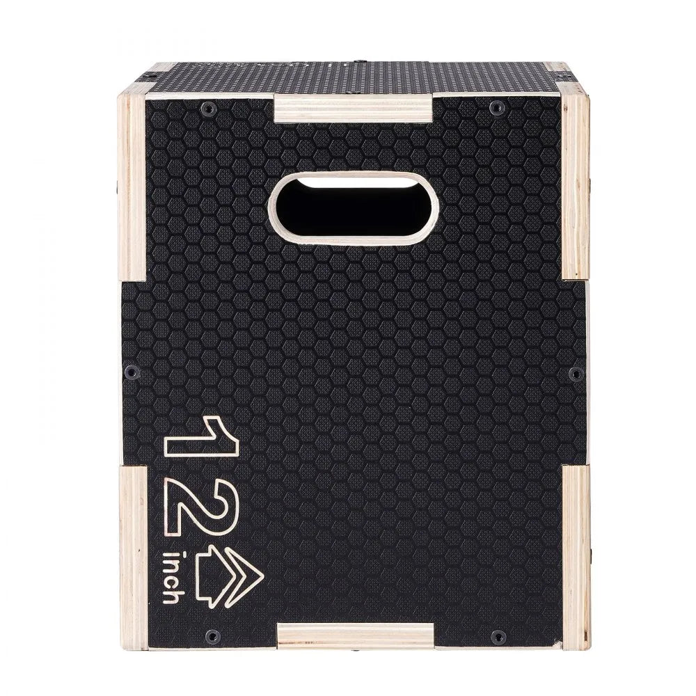 VEVOR 3 in 1 Plyometric Jump Box, 16/14/12 Inch Wooden Plyo Box, Platform & Jumping Agility Box, Anti-Slip Fitness Exercise Step Up Box for Home Gym Training, Conditioning Strength Training, Black