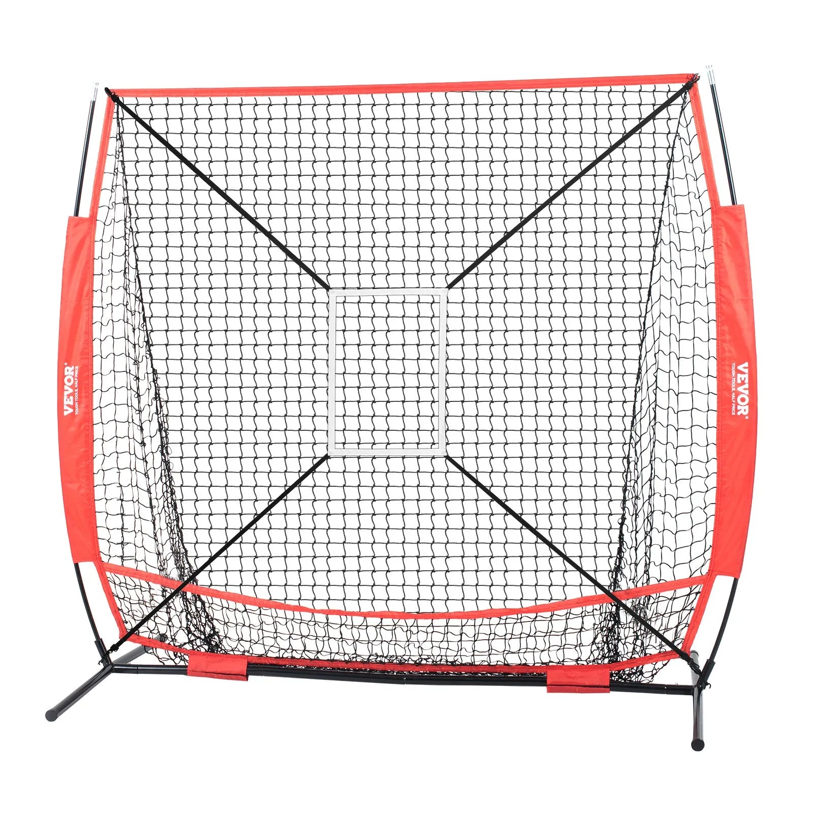 VEVOR 5x5 ft Baseball Softball Practice Net, Portable Baseball Training Net for Hitting Batting Catching Pitching, Backstop Baseball Equipment with Bow Frame, Carry Bag, Strike Zone, Ball, Batting Tee