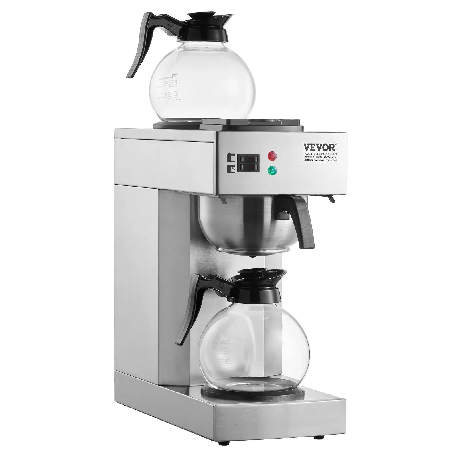 VEVOR 12 Cups Commercial Drip Coffee Maker with 2 Glass Carafes and 2 Warmers