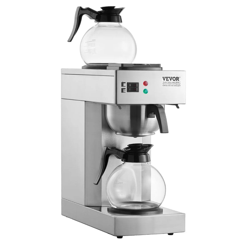 VEVOR 12 Cups Commercial Drip Coffee Maker with 2 Glass Carafes and 2 Warmers