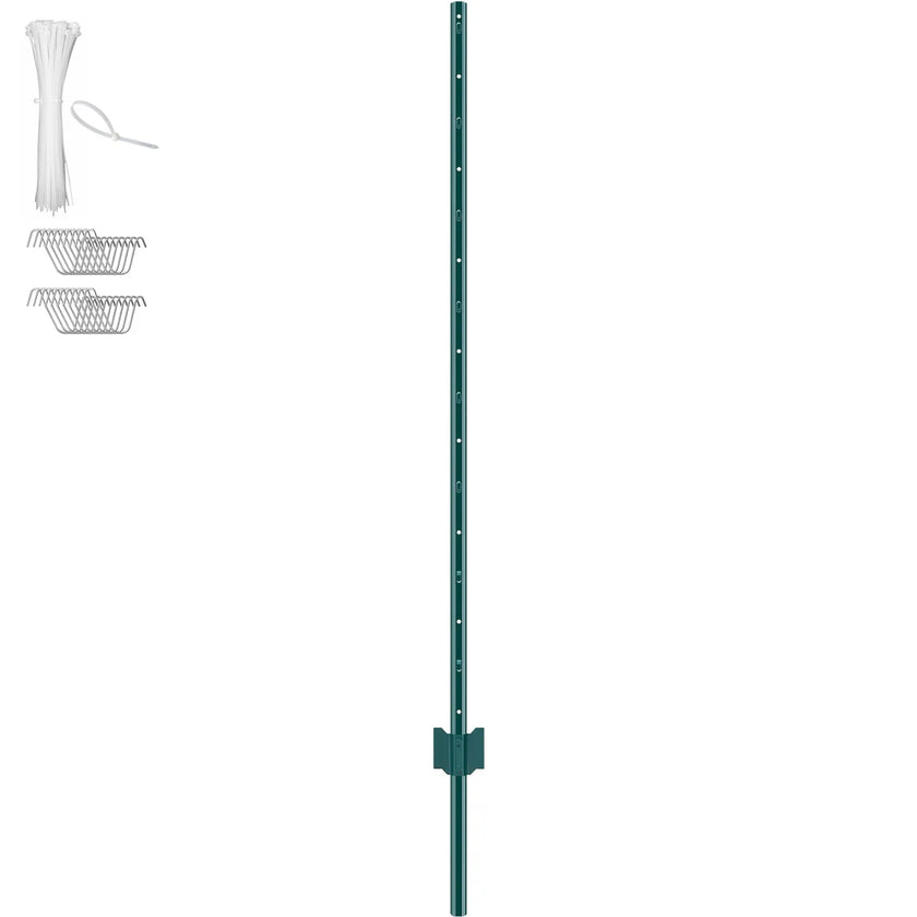 VEVOR 5 Feet Fence Post 10 Pack T-Post Heavy Duty Metal Fence Posts Green
