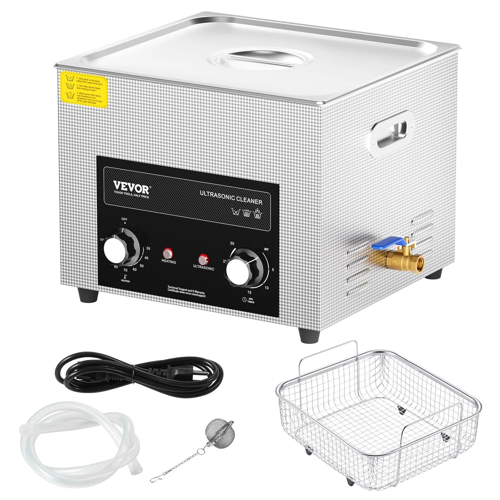 VEVOR 15L Ultrasonic Cleaner with Digital Timer&Heater Professional Ultrasonic Cleaner 40kHz Advanced Ultrasonic Cleaner 110V for Wrench Screwdriver Repairing Tools Industrial Parts Mental Cleaning