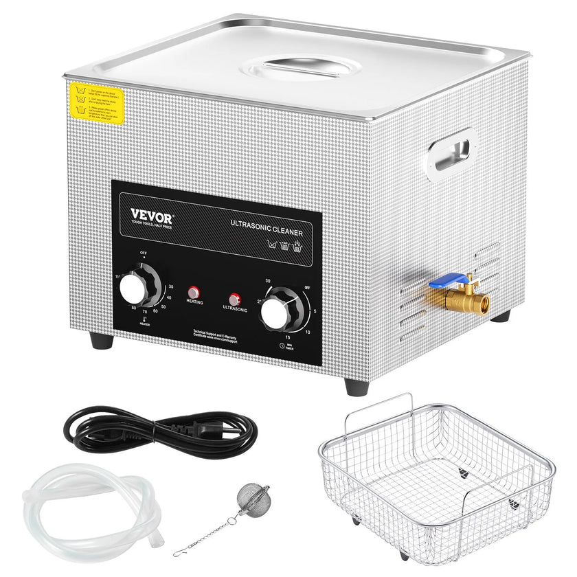 VEVOR 15L Ultrasonic Cleaner with Digital Timer&Heater Professional Ultrasonic Cleaner 40kHz Advanced Ultrasonic Cleaner 110V for Wrench Screwdriver Repairing Tools Industrial Parts Mental Cleaning