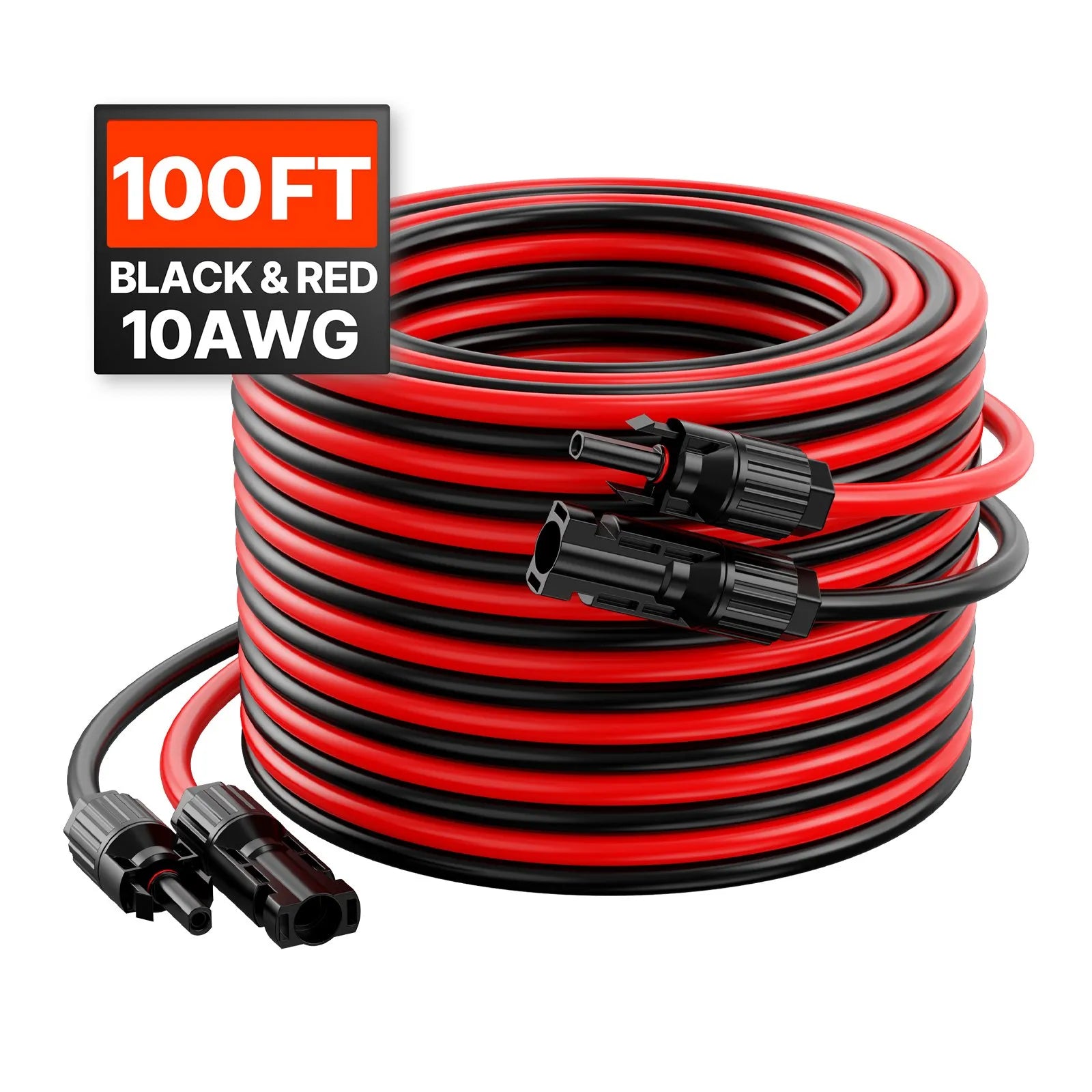 VEVOR 100FT Solar Panel Extension Wire Female & Male Connectors 10AWG Set of 2