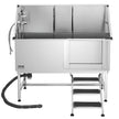 VEVOR 62 Inch Dog Grooming Bath Tub Stainless Steel w Stairs Water Filter
