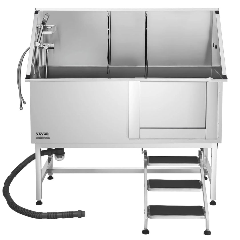 VEVOR 62 Inch Dog Grooming Bath Tub Stainless Steel w Stairs Water Filter