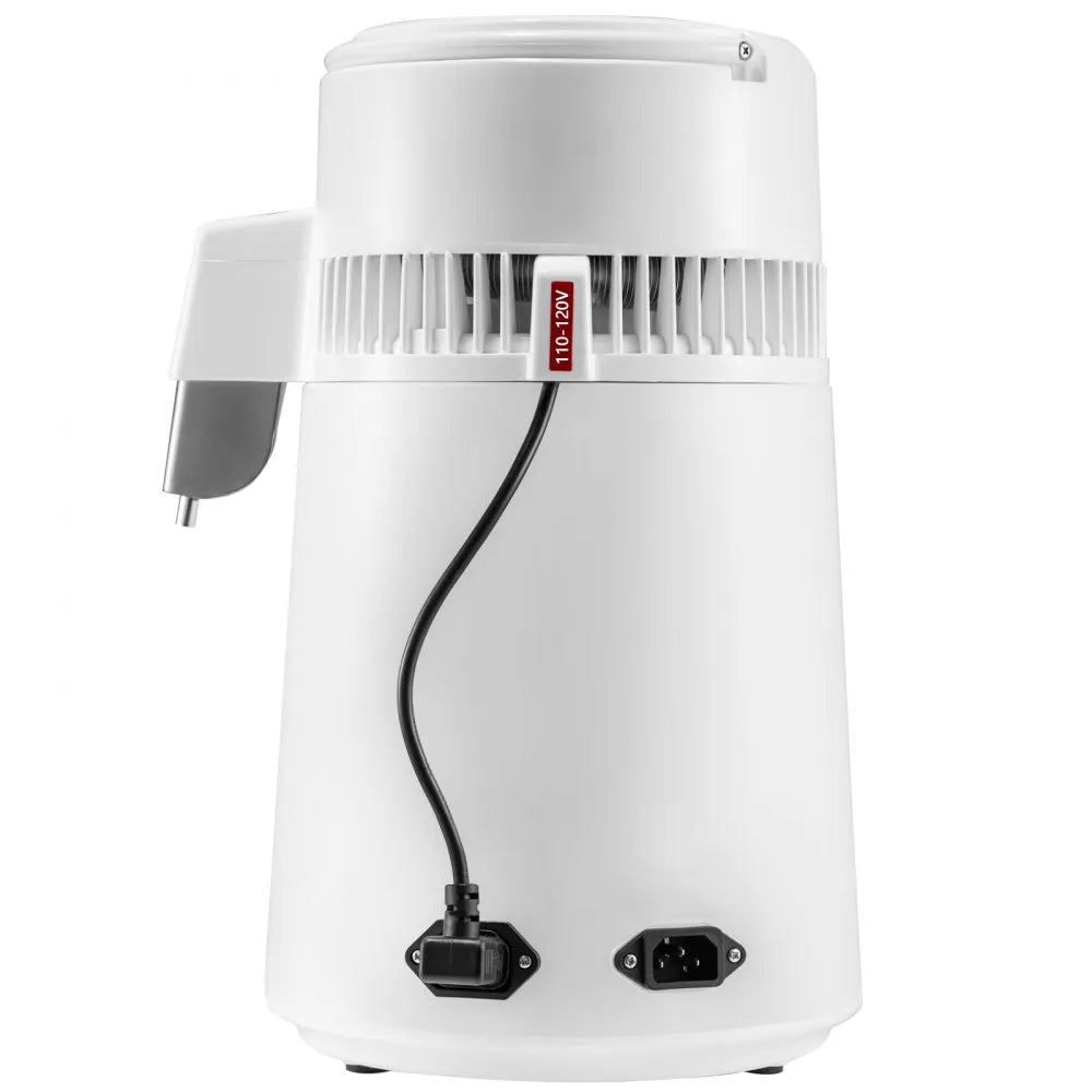 VEVOR 1.1Gal Water Distiller, 0.3Gal/H, 750W Distilled Water Maker Machine 0-99H Timing Set Temp Display, 304 Stainless Steel Countertop Distiller Glass Carafe Cleaning Powder 3 Carbon Packs, White