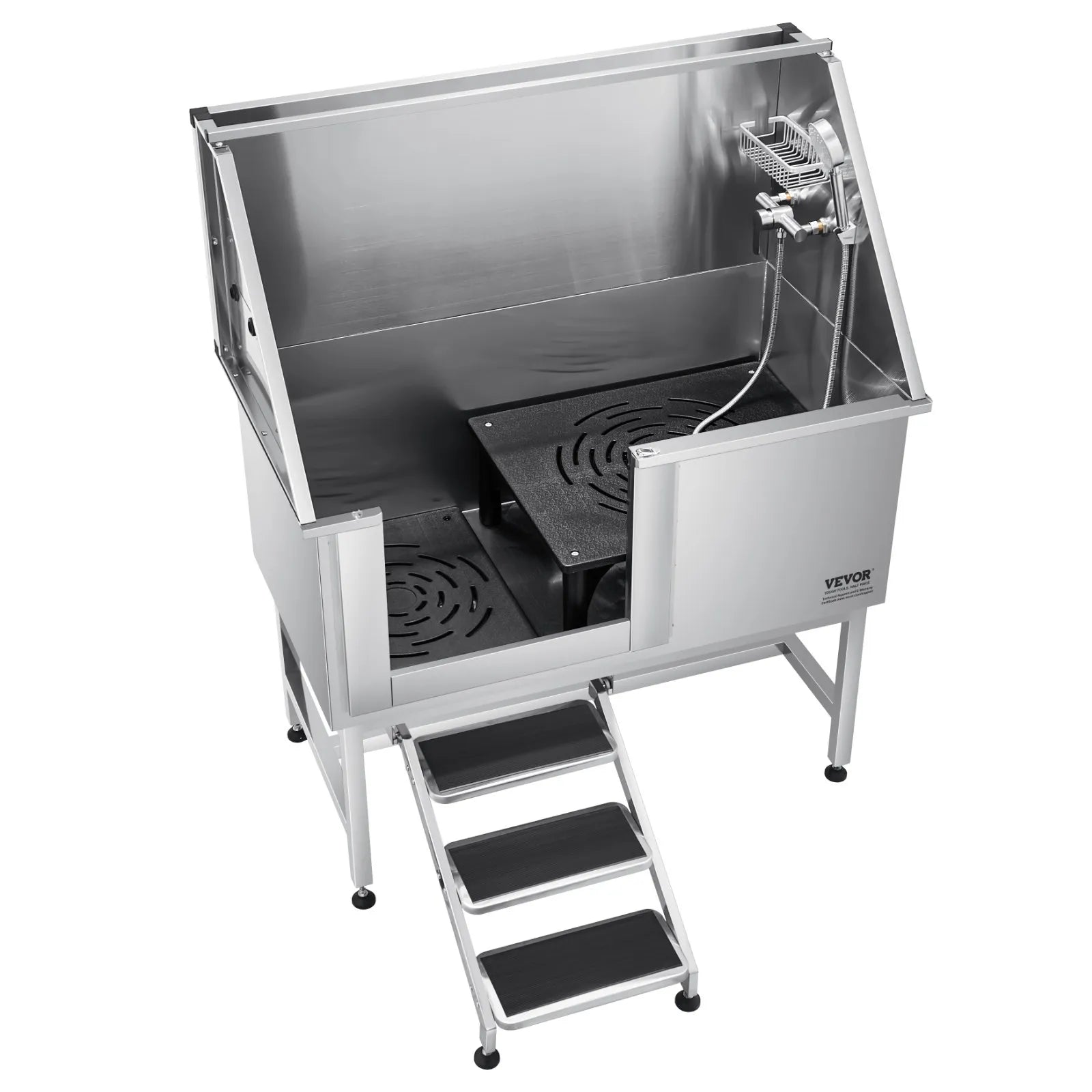 VEVOR 50 Inch Dog Grooming Bath Tub Stainless Steel w Stairs Water Filter Left