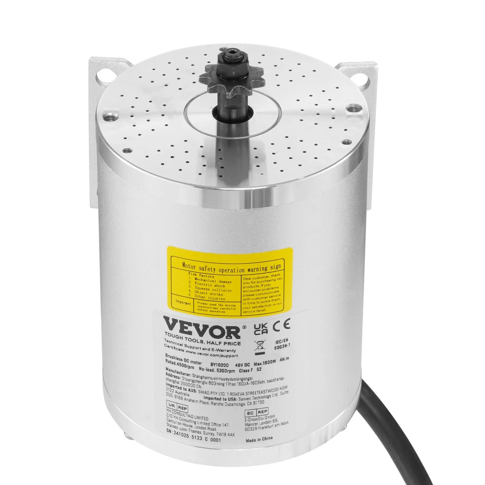 VEVOR 1800W Electric Brushless DC Motor Kit 48V 4500rpm with Speed Controller
