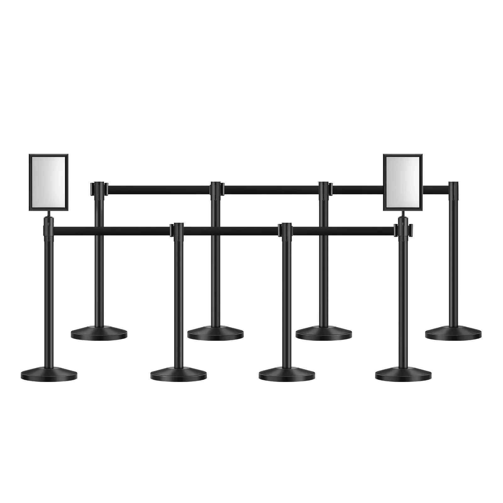 VEVOR 8 Pcs Stanchion Post with 4 Retractable Belts & 2 Sign Holders Hollow Base